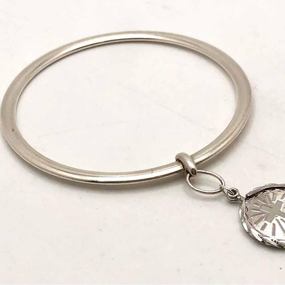 Vintage Solid Round Sterling Silver Flat Design B… - image 3